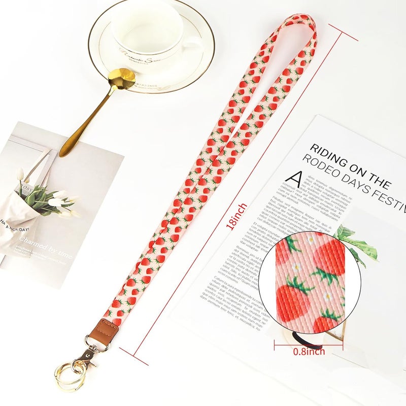 Knagsfa Lanyards for Keys, Neck Lanyards for ID Badges with Metal Hook, Cute Keychain Lanyard for Women, Strawberry Flower - Image 2